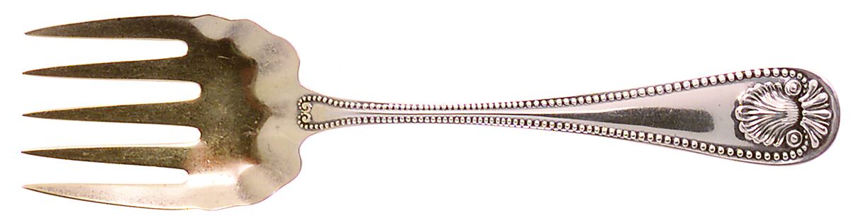 Bead (Sterling, 1880, No Monograms) Large Solid Tined Sardine Serving Fork by Whiting Manf Co-1