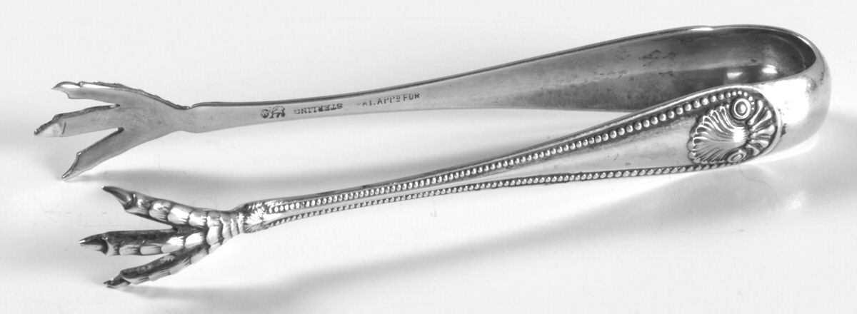 Bead (Sterling, 1880, No Monograms) Bon Bon Tongs by Whiting Manf Co-1