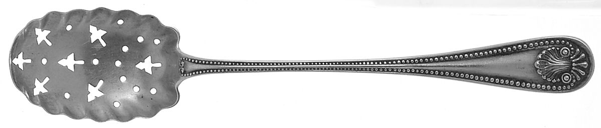 Bead (Sterling, 1880, No Monograms) Pierced Bowl Short Handle Olive Spoon by Whiting Manf Co-1