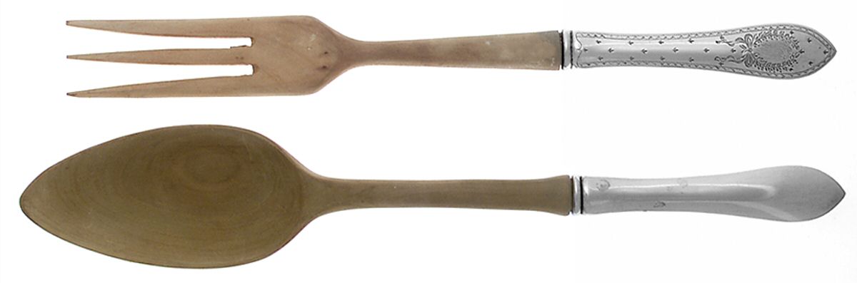 Colonial A-Engraved (Sterling, 1907) Wooden Bowl 2-Piece Salad Set by Whiting Manf Co-1