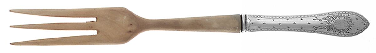 Colonial A-Engraved (Sterling, 1907) Salad Serving Fork with Wooden Prongs by Whiting Manf Co-1