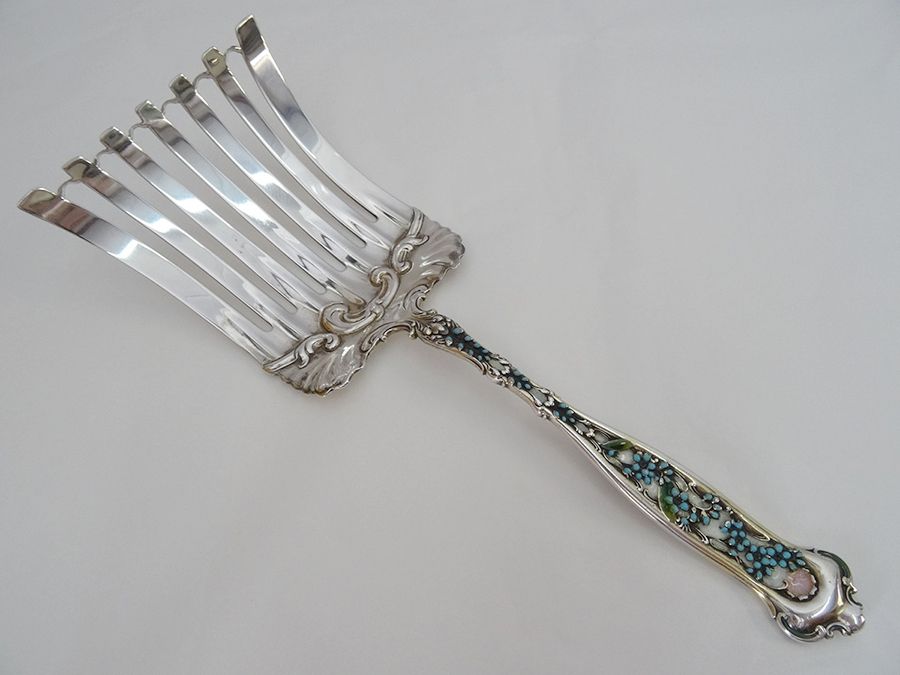 Dresden (Sterling, 1896) Enameled Solid Large Asparagus Fork by Whiting Manf Co-1