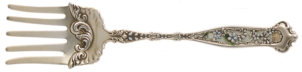 Dresden (Sterling, 1896) Enameled Large Solid Tined Sardine Serving Fork by Whiting Manf Co-1