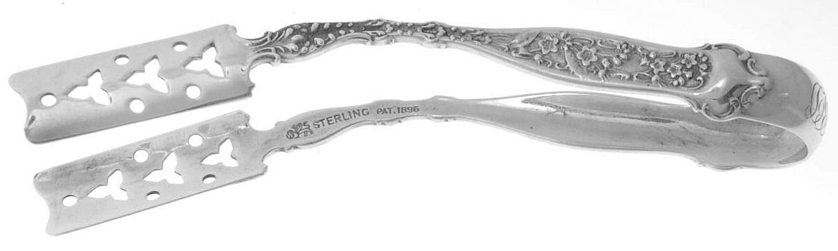 Dresden (Sterling, 1896) Solid Individual Asparagus Tongs by Whiting Manf Co-1