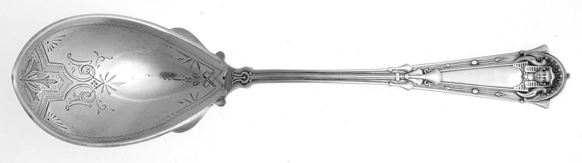 Egyptian (Sterling, 1875) Solid Bright Cut Vegetable Serving Spoon by Whiting Manf Co-1