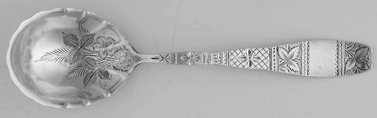 Gem Leaf (Sterling, 1880) Bright Cut Preserve Spoon by Whiting Manf Co-1