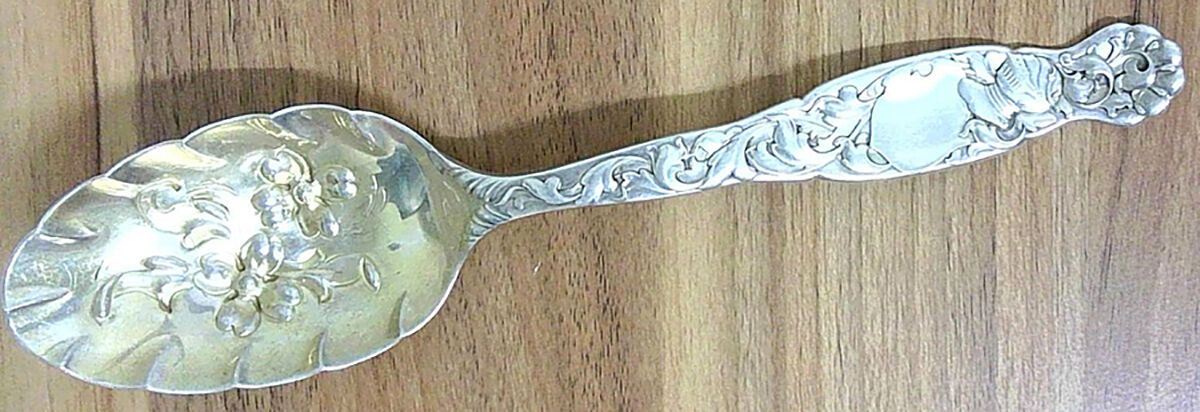Heraldic (Sterling, 1880) Solid Berry Spoon/Tablespoon by Whiting Manf Co-1