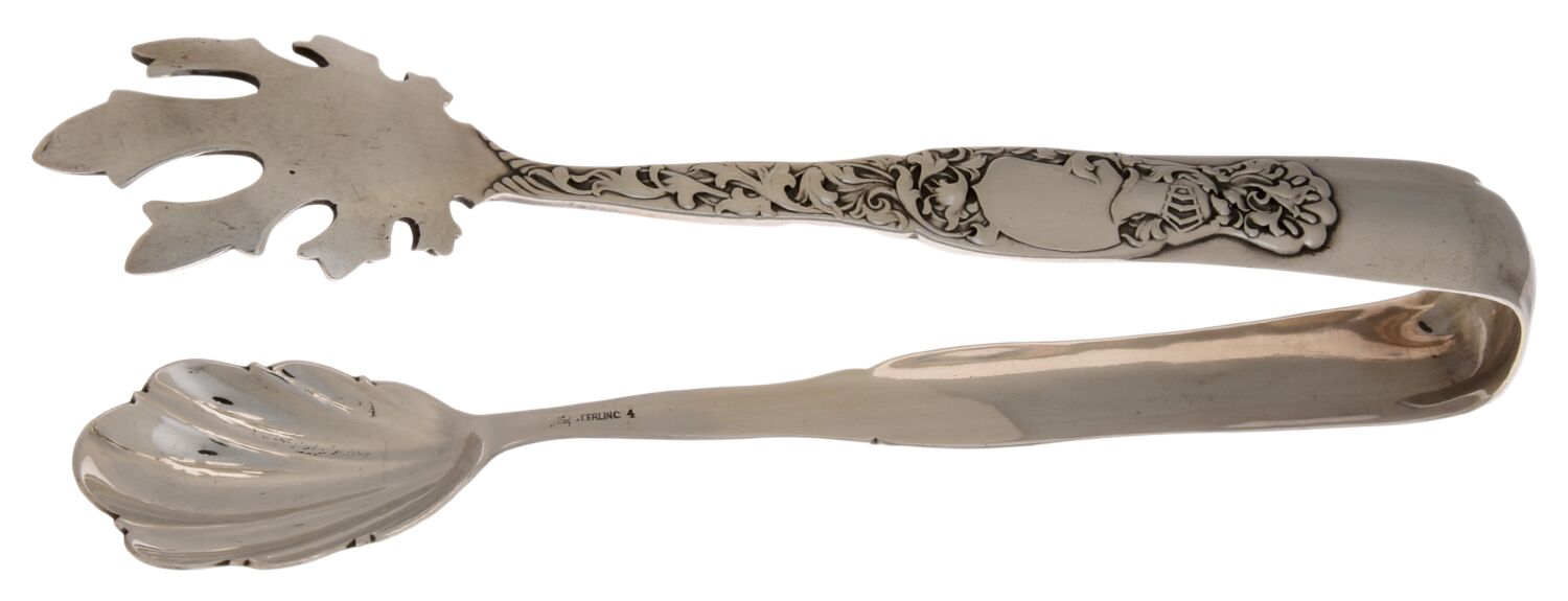 Heraldic (Sterling, 1880) Large Ice Serving Tongs by Whiting Manf Co-1