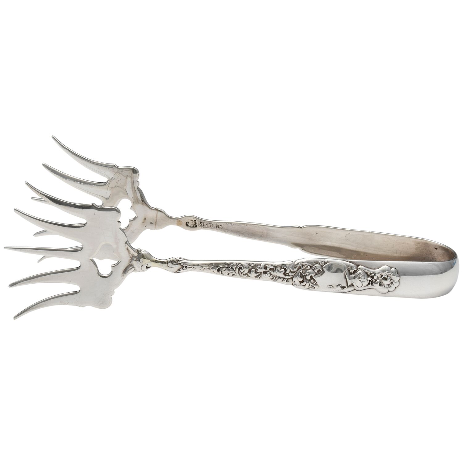 Heraldic (Sterling, 1880) Large Solid Sandwich Tongs by Whiting Manf Co-1