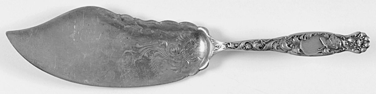 Heraldic (Sterling, 1880) Large Solid Bright Cut Fish Serving Knife by Whiting Manf Co-1