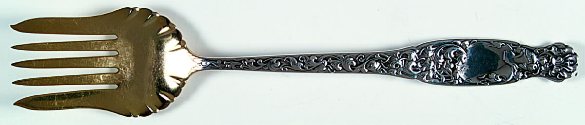 Heraldic (Sterling, 1880) Oversize Solid Salad Servng Fork by Whiting Manf Co-1