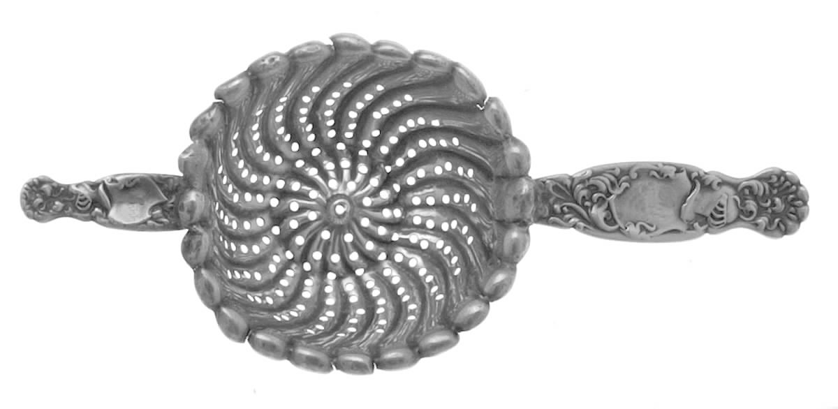 Heraldic (Sterling, 1880) Solid Individual Overcup Tea Strainer by Whiting Manf Co-1
