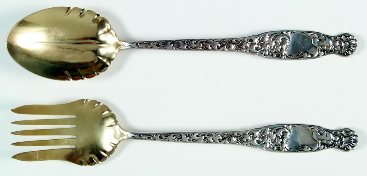 Heraldic (Sterling, 1880) Solid Oversized Serving Salad Set by Whiting Manf Co-1