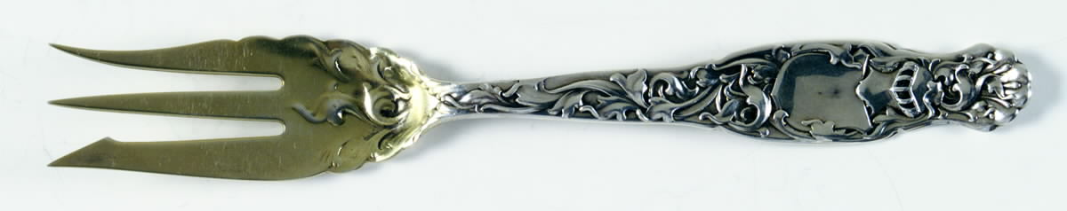Heraldic (Sterling, 1880) Old Style Pickle Fork by Whiting Manf Co-1