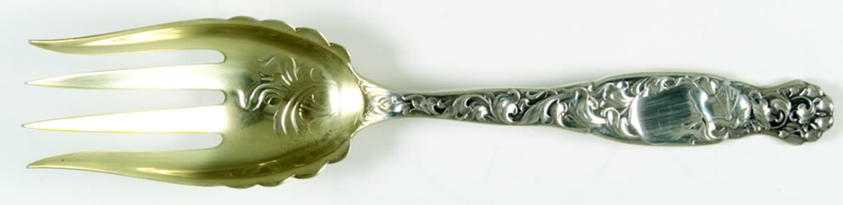 Heraldic (Sterling, 1880) Solid Salad Serving Fork by Whiting Manf Co-1