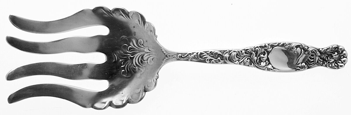 Heraldic (Sterling, 1880) Large Solid Asparagus Serving Fork Design Bowl by Whiting Manf Co-1