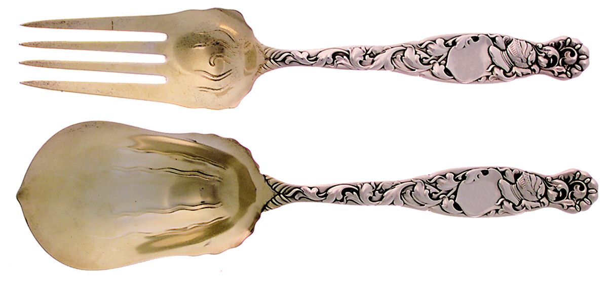 Heraldic (Sterling, 1880) (2 Pc) Solid Salad Set by Whiting Manf Co-1