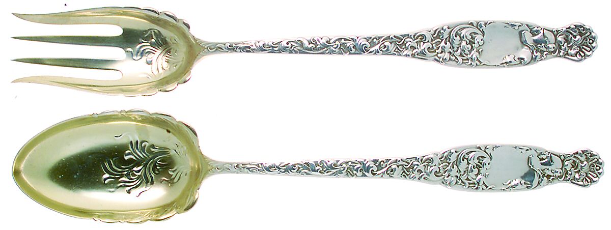 Heraldic (Sterling, 1880) Solid Oversized Serving Salad Set by Whiting Manf Co-1