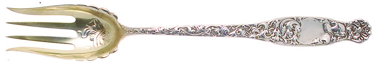 Heraldic (Sterling, 1880) Oversize Solid Salad Serving Fork by Whiting Manf Co-1