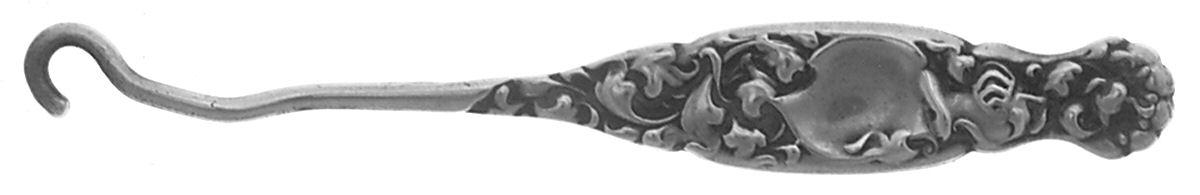 Heraldic (Sterling, 1880) Button Hook Small Solid Piece by Whiting Manf Co-1