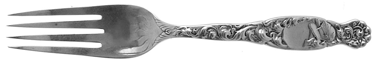 Heraldic (Sterling, 1880) Large Solid Cold Meat Serving Fork by Whiting Manf Co-1