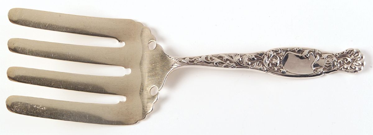 Heraldic (Sterling, 1880) Large Solid Asparagus Serving Fork by Whiting Manf Co-1