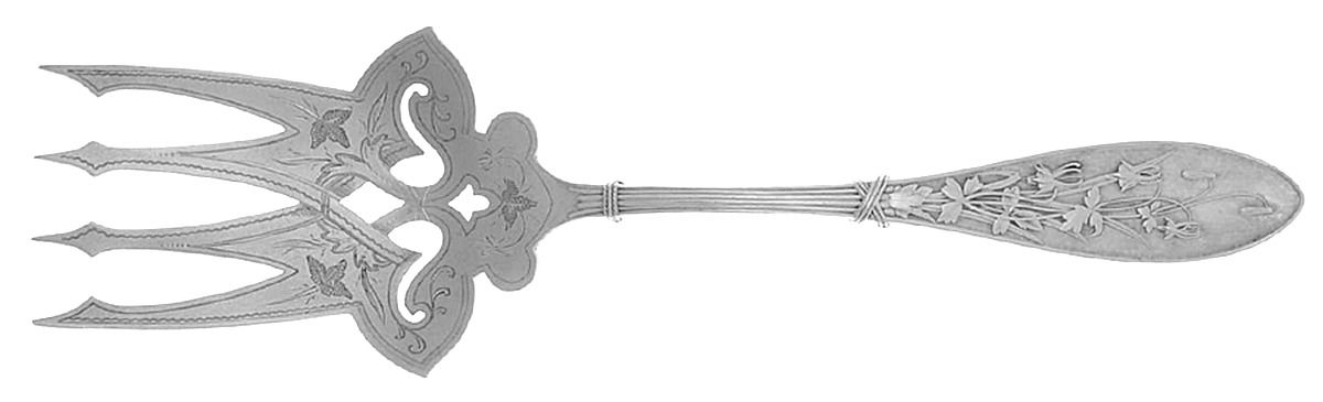 Honeysuckle (Sterling, 1870) Salad Serving Fork Solid, Bright Cut by Whiting Manf Co-1