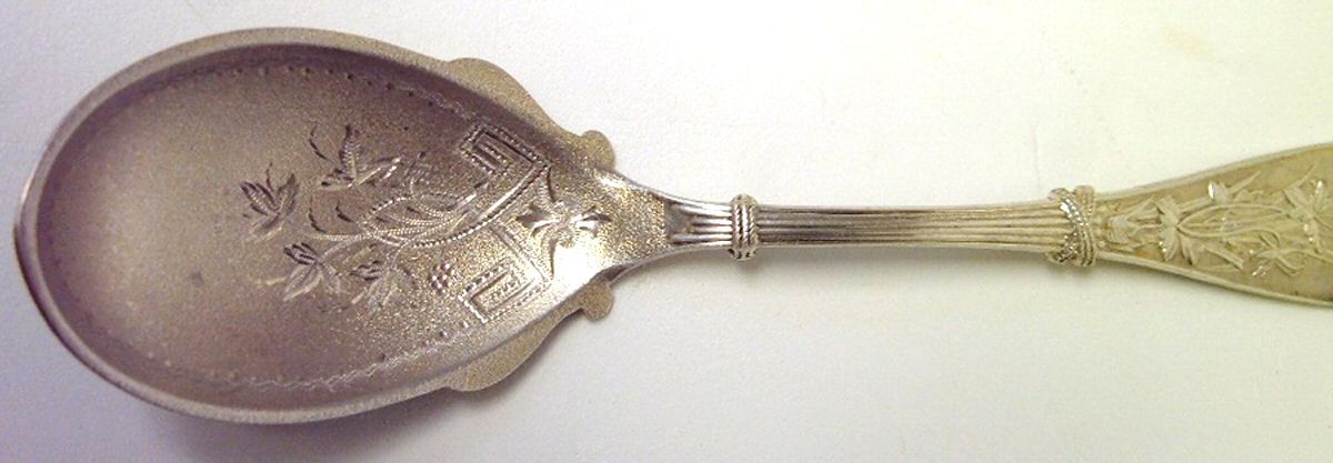 Honeysuckle (Sterling, 1870) Large Bright Cut Jelly Spoon by Whiting Manf Co-1