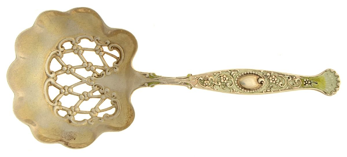 Hyperion (Sterling, 1888) Enamel Handled Solid Pierced Bon Bon Spoon by Whiting Manf Co-1