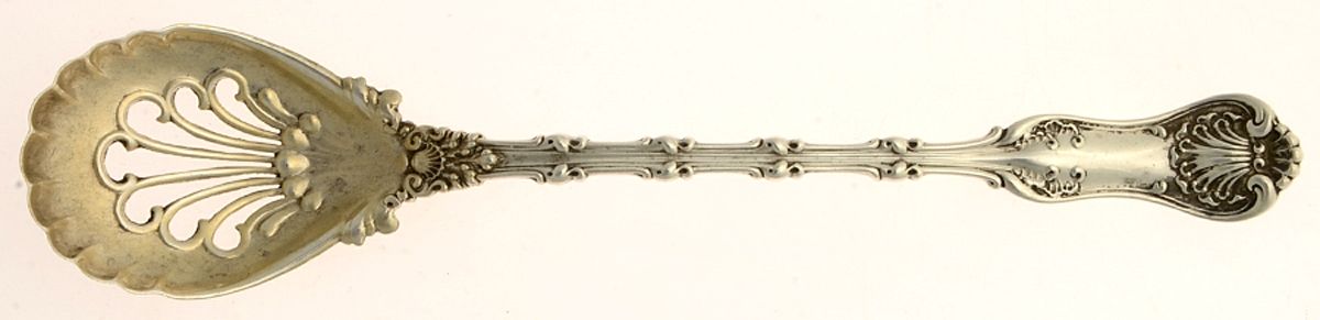 Imperial Queen (Sterling, 1893) Pierced Bowl Short Handle Olive Spoon by Whiting Manf Co-1