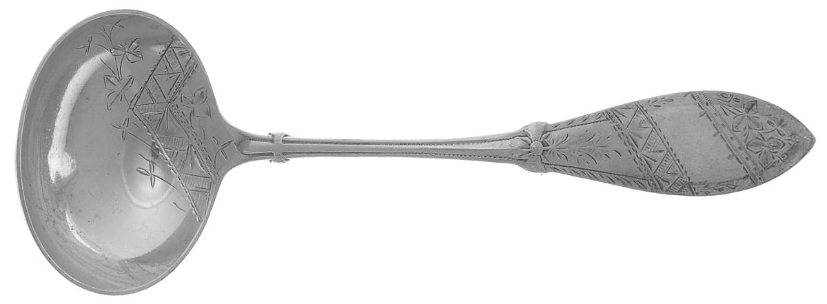 Italian-J (Sterling, 1880) Gravy Ladle, Brightcut Solid Piece by Whiting Manf Co-1