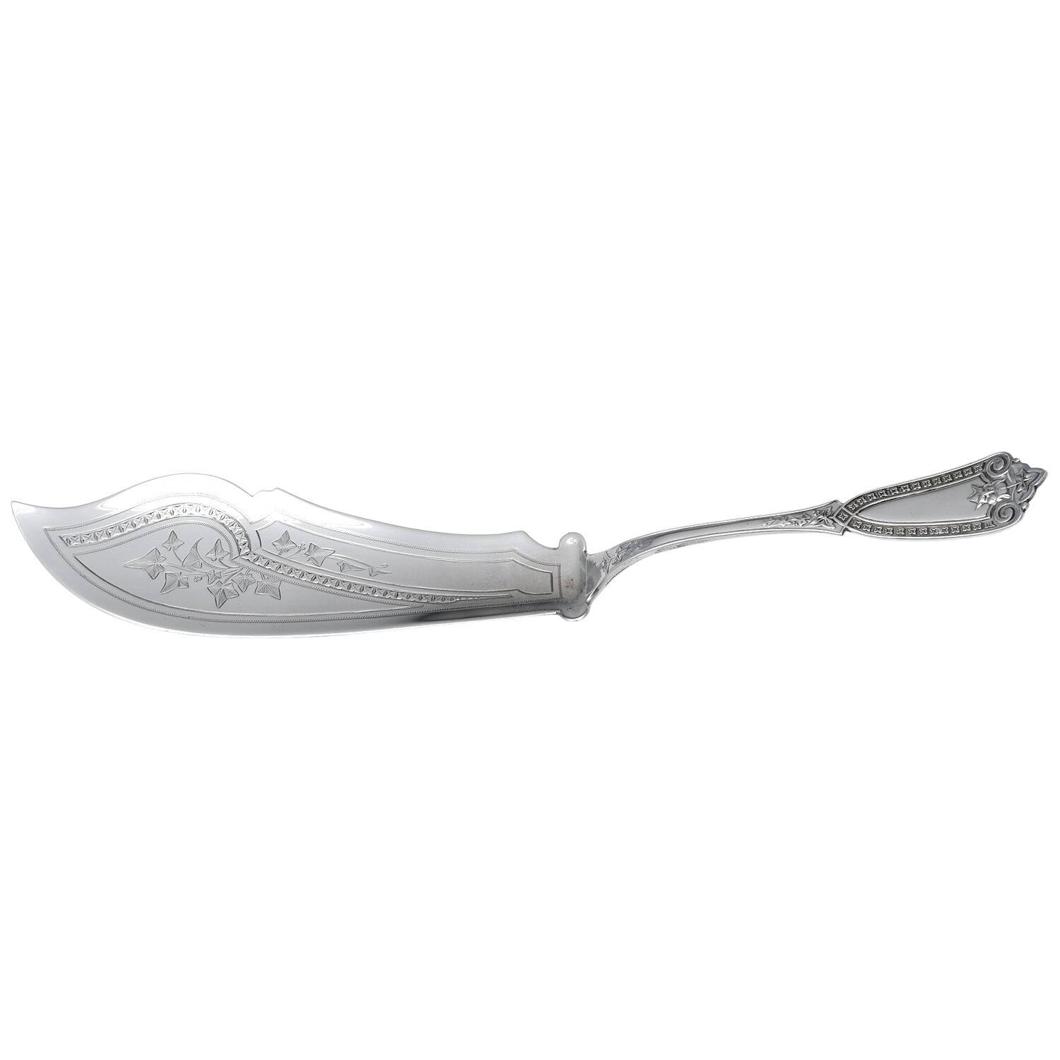 Ivy (Sterling, 1865) Small Fish Serving Knife, Bright Cut Solid Piece by Whiting Manf Co-1