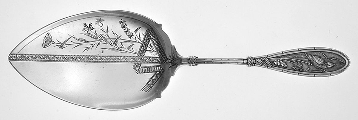 Japanese (Sterling, 1874) Large Solid Bright Cut Pie Knife by Whiting Manf Co-1