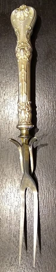 King Edward (Sterling, 1901) Small Steak Carving Fork with Stainless Prongs by Whiting Manf Co-1