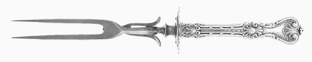 King Edward (Sterling, 1901) Lg Carving/Roast Fork-Stn Prong w/Sterling Guard by Whiting Manf Co-1