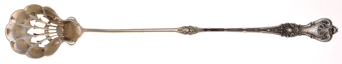 King Edward (Sterling, 1901) Pierced Bowl Long Handle Olive Spoon by Whiting Manf Co-1