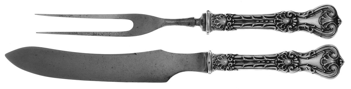 King Edward (Sterling, 1901, Monograms) Small Stainless Blade 2-Piece Steak Carving Set by Whiting Manf Co-1