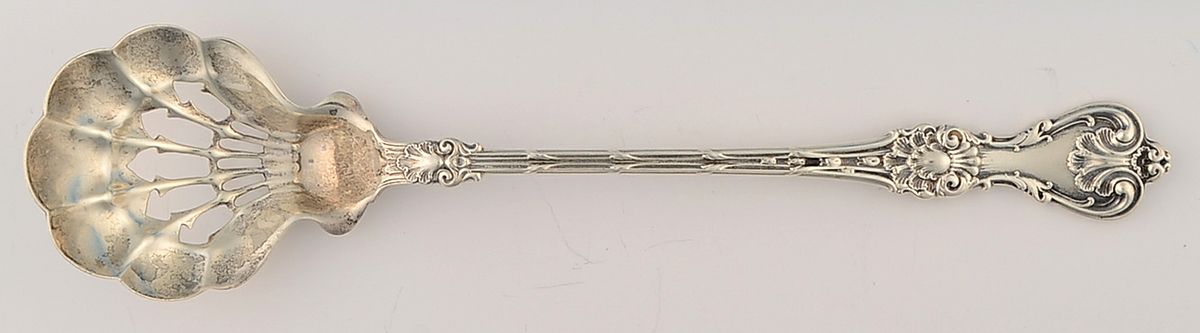 King Edward (Sterling, 1901) Small Pierced Nut Serving Spoon by Whiting Manf Co-1