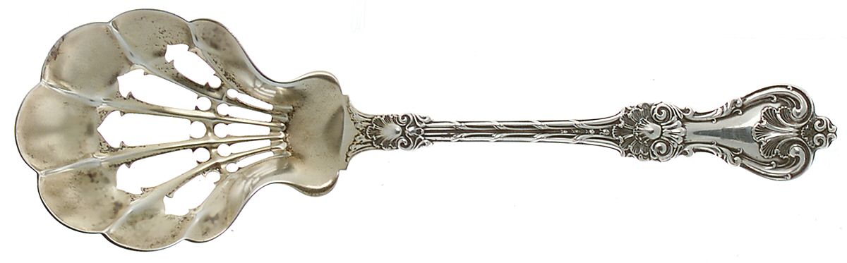 King Edward (Sterling, 1901) Pierced Nut Serving Spoon by Whiting Manf Co-1
