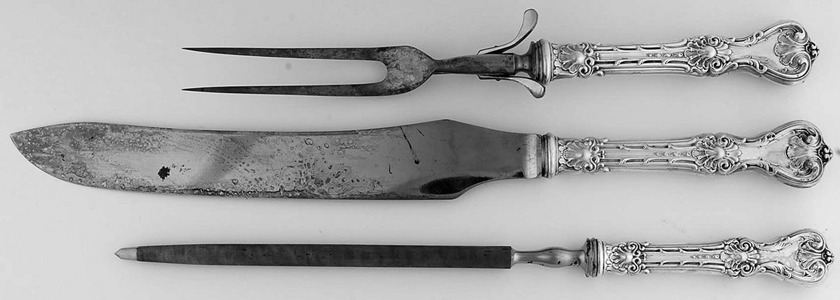 King Edward (Sterling, 1901) Large 3-Piece Roast Carving Set w/ Stainless Blade by Whiting Manf Co-1