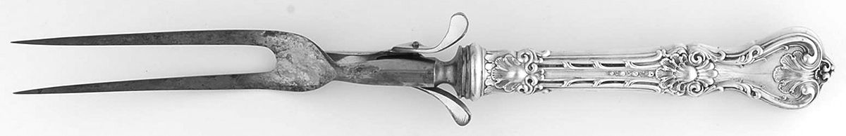 King Edward (Sterling, 1901) Large Stainless-Prong Roast Carving Fork by Whiting Manf Co-1
