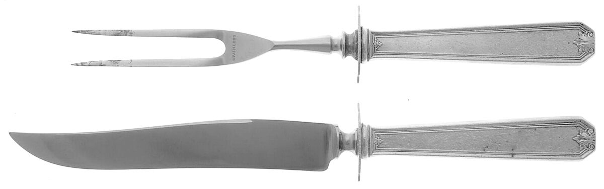 Lady Baltimore (Sterling, 1910, No Monograms) Small Stainless Blade 2-Piece Steak Carving Set by Whiting Manf Co-1