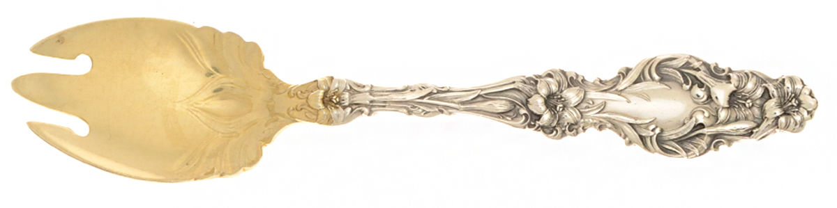 Lily (Sterling, 1902, Lion-Pat.1902) Ice Cream Fork by Whiting Manf Co-1