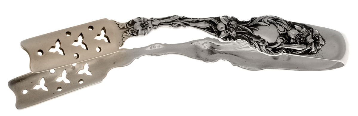 Lily (Sterling, 1902, Lion-Pat.1902) Solid Individual Asparagus Tongs by Whiting Manf Co-1