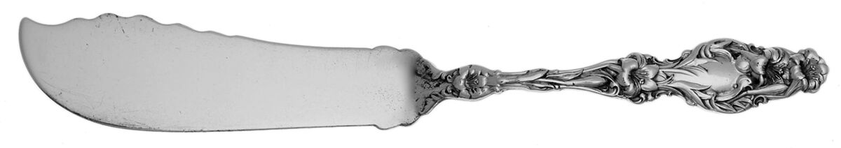 Lily (Sterling, 1902, Lion-Pat.1902) Small Flat Handle Master Butter Knife by Whiting Manf Co-1
