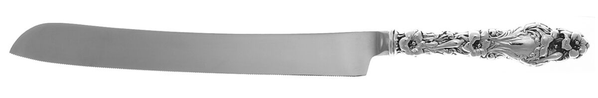 Lily (Sterling, 1902, Lion-Pat.1902) Wedding Cake Knife with Stainless Blade HC by Whiting Manf Co-1