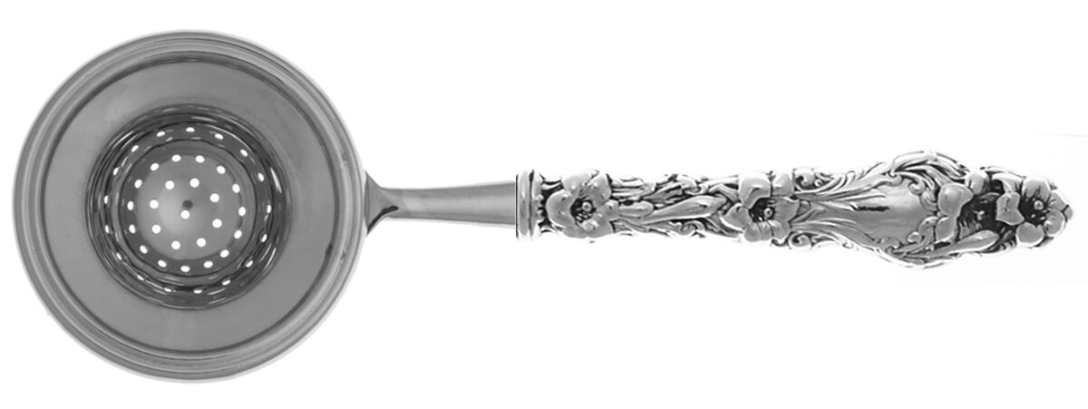 Lily (Sterling, 1902, Lion-Pat.1902) Tea Strainer Overcup Serving-Stainless Bowl HC by Whiting Manf Co-1