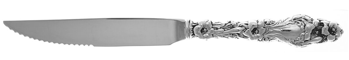 Lily (Sterling, 1902, Lion-Pat.1902) Steak Knife Individual Hollow, Serrate HC by Whiting Manf Co-1