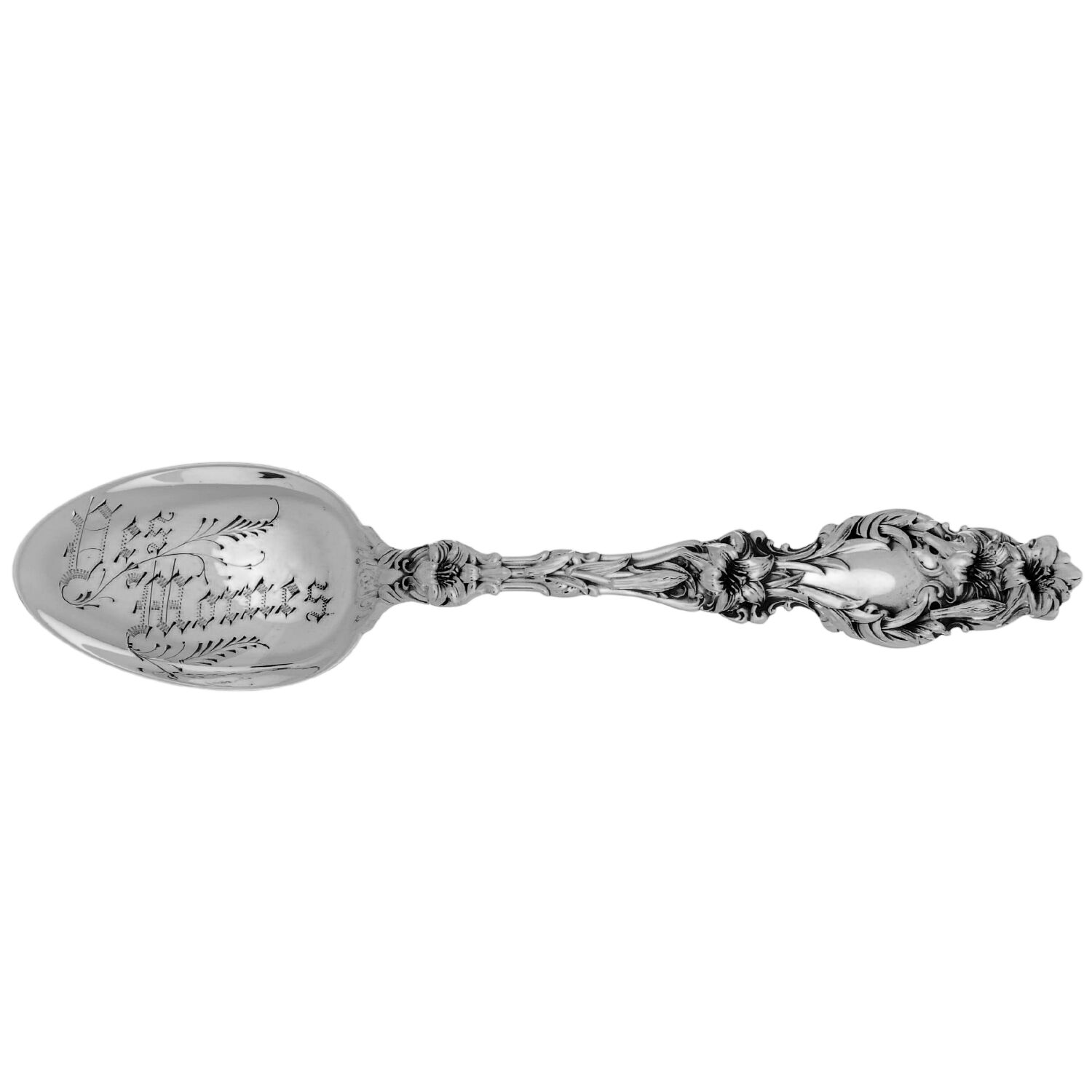 Lily (Sterling, 1902, Lion-Pat.1902) Souvenir Spoon (Teaspoon) by Whiting Manf Co-1