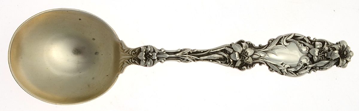 Lily (Sterling, 1902, Lion-Pat.1902) Round Bowl Soup Spoon (Gumbo) by Whiting Manf Co-1